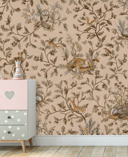 murale beige personalizzabile per cameretta chiamato Playful Woods - Vintage Beige di Kikki Belle murale beige personalizzabile per cameretta chiamato Playful Woods - Vintage Beige di Kikki Belle