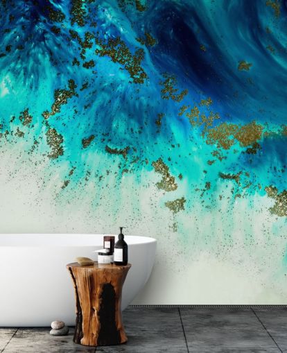 blue customisable abstract wall mural called Above the Shallows by Petra Meikle de Vlas