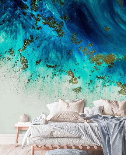 blue customisable abstract wall mural called Above the Shallows by Petra Meikle de Vlas
