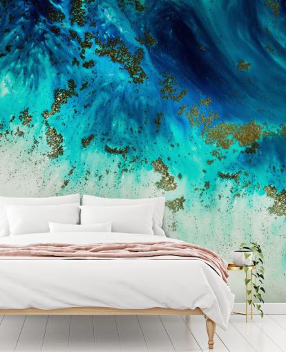 fresque murale abstraite bleue personnalisable intitulée Above the Shallows de Petra Meikle de Vlas fresque murale abstraite bleue personnalisable intitulée Above the Shallows de Petra Meikle de Vlas