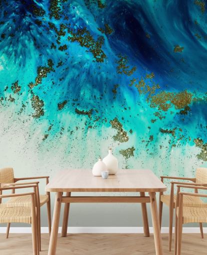 fresque murale abstraite bleue personnalisable intitulée Above the Shallows de Petra Meikle de Vlas