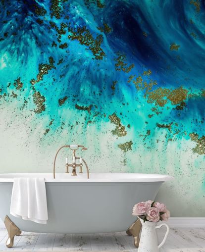 mural de parede abstrato personalizável azul chamado Above the Shallows de Petra Meikle de Vlas mural de parede abstrato personalizável azul chamado Above the Shallows de Petra Meikle de Vlas