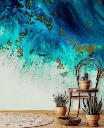 blaues personalisierbares abstraktes Wandbild namens Above the Shallows von Petra Meikle de Vlas