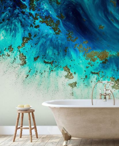 blaues personalisierbares abstraktes Wandbild namens Above the Shallows von Petra Meikle de Vlas