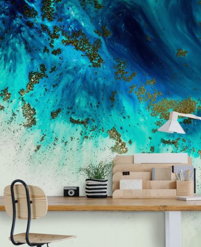 fresque murale abstraite bleue personnalisable intitulée Above the Shallows de Petra Meikle de Vlas