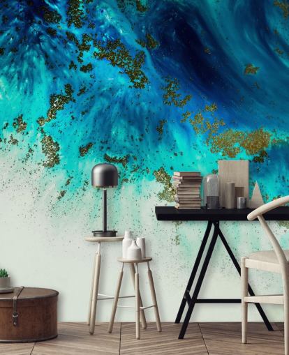 blue customisable abstract wall mural called Above the Shallows by Petra Meikle de Vlas