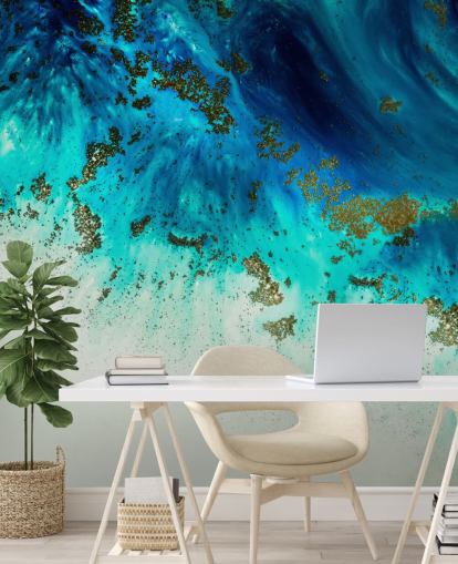 mural de pared abstracto personalizable azul llamado Above the Shallows de Petra Meikle de Vlas