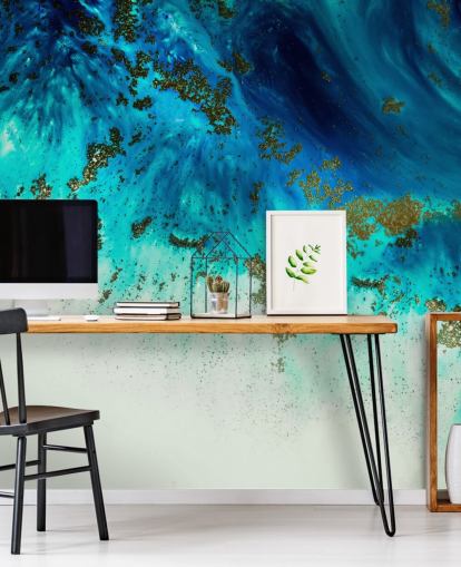 murale astratto blu personalizzabile chiamato Above the Shallows di Petra Meikle de Vlas