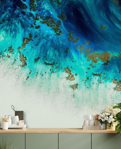 mural de parede abstrato personalizável azul chamado Above the Shallows de Petra Meikle de Vlas