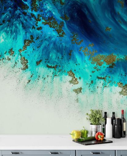 blue customisable abstract wall mural called Above the Shallows by Petra Meikle de Vlas