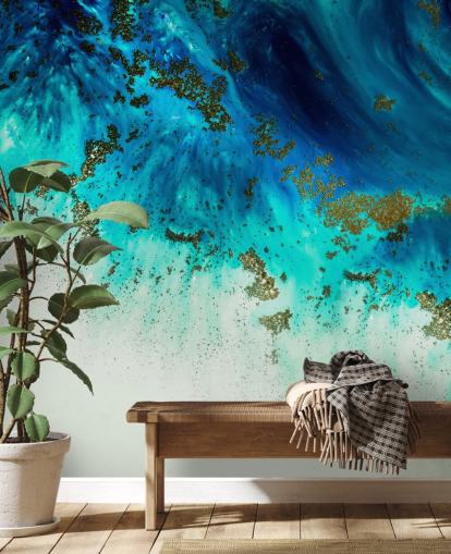 mural de parede abstrato personalizável azul chamado Above the Shallows de Petra Meikle de Vlas