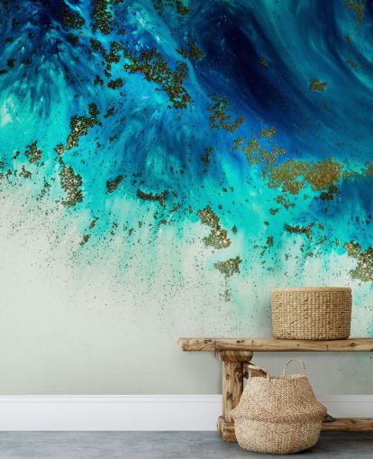 blue customisable abstract wall mural called Above the Shallows by Petra Meikle de Vlas