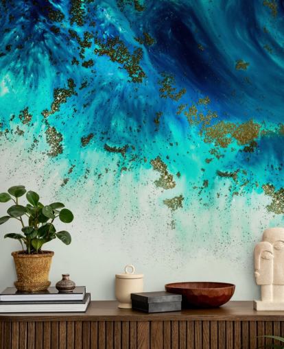 blue customizable abstract wall mural called Above the Shallows by Petra Meikle de Vlas