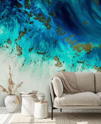 mural de parede abstrato personalizável azul chamado Above the Shallows de Petra Meikle de Vlas