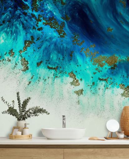 blue customisable abstract wall mural called Above the Shallows by Petra Meikle de Vlas