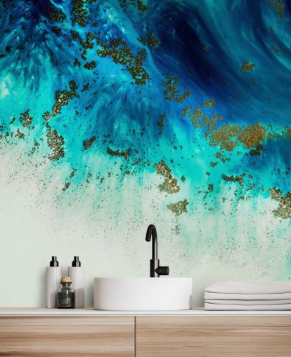 blue customisable abstract wall mural called Above the Shallows by Petra Meikle de Vlas blue customisable abstract wall mural called Above the Shallows by Petra Meikle de Vlas