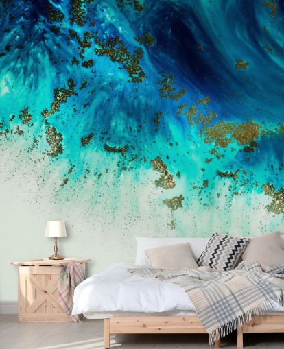 blue customisable abstract wall mural called Above the Shallows by Petra Meikle de Vlas