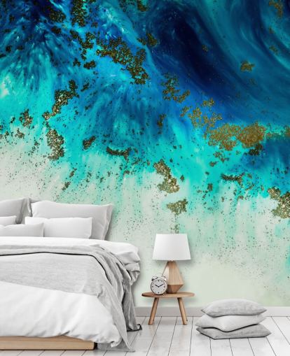 blue customisable abstract wall mural called Above the Shallows by Petra Meikle de Vlas blue customisable abstract wall mural called Above the Shallows by Petra Meikle de Vlas