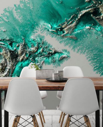 teal, gold and grey wall mural called Admiral Connect by Petra Meikle de Vlas for bedrooms and bathrooms