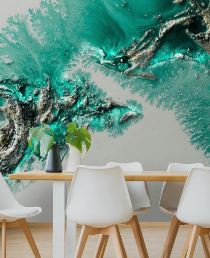teal, gold and gray wall mural called Admiral Connect by Petra Meikle de Vlas for bedrooms and bathrooms