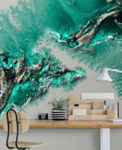 teal, gold and grey wall mural called Admiral Connect by Petra Meikle de Vlas for bedrooms and bathrooms