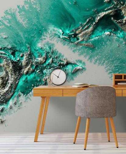 teal, gold and gray wall mural called Admiral Connect by Petra Meikle de Vlas for bedrooms and bathrooms