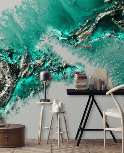 teal, gold and gray wall mural called Admiral Connect by Petra Meikle de Vlas for bedrooms and bathrooms