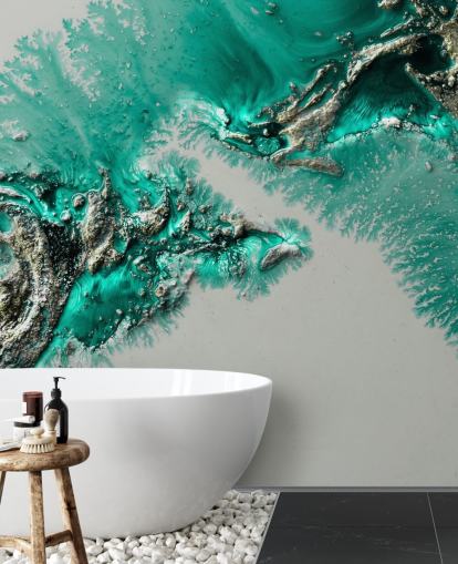 teal, gold and grey wall mural called Admiral Connect by Petra Meikle de Vlas for bedrooms and bathrooms