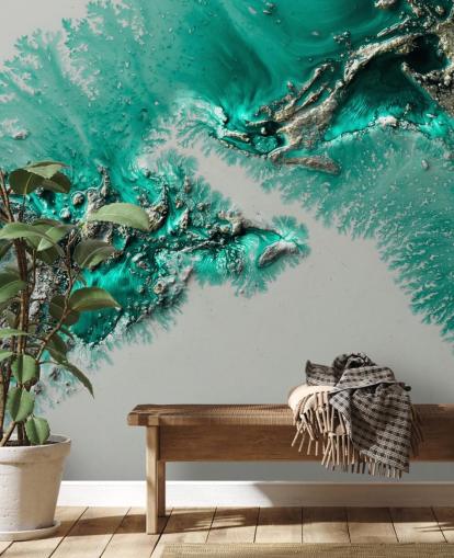 teal, gold and gray wall mural called Admiral Connect by Petra Meikle de Vlas for bedrooms and bathrooms