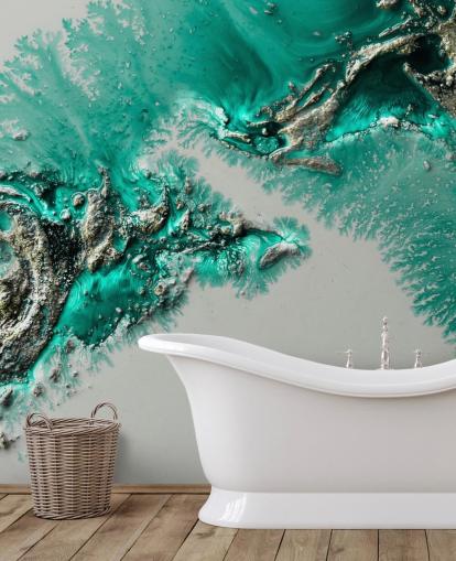 teal, gold and grey wall mural called Admiral Connect by Petra Meikle de Vlas for bedrooms and bathrooms