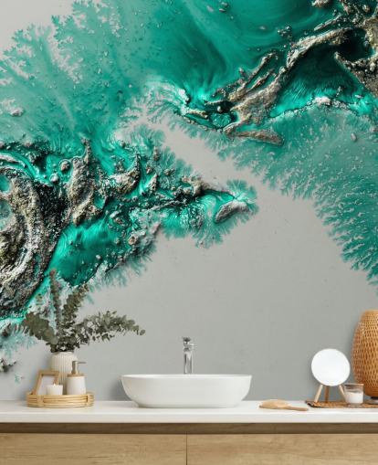 teal, gold and gray wall mural called Admiral Connect by Petra Meikle de Vlas for bedrooms and bathrooms