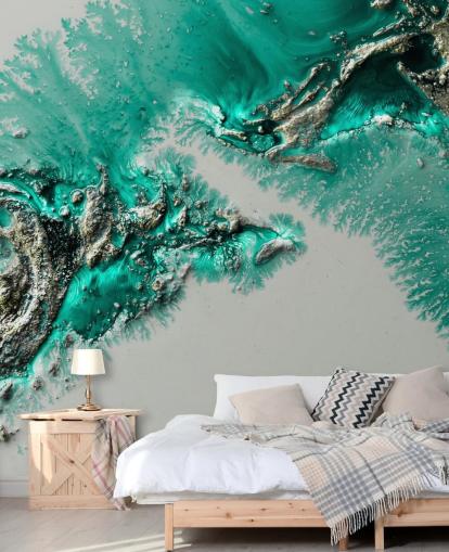 teal, gold and grey wall mural called Admiral Connect by Petra Meikle de Vlas for bedrooms and bathrooms