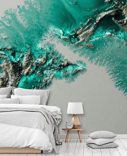 teal, gold and grey wall mural called Admiral Connect by Petra Meikle de Vlas for bedrooms and bathrooms