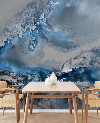 blue and white customisable abstract wallpaper mural called Arctic Waters by Petra Meikle de Vlas