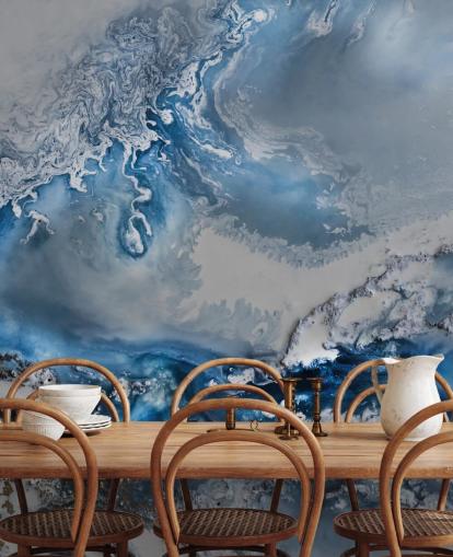 blue and white customizable abstract wallpaper mural called Arctic Waters by Petra Meikle de Vlas