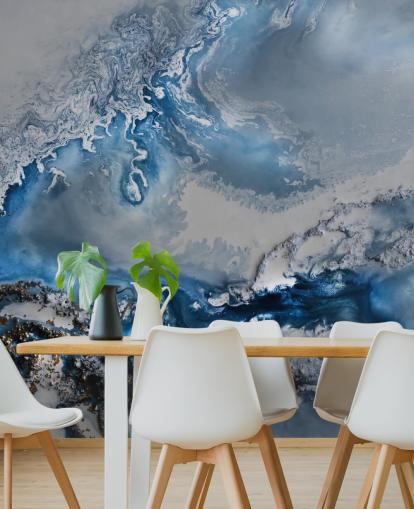 blue and white customisable abstract wallpaper mural called Arctic Waters by Petra Meikle de Vlas