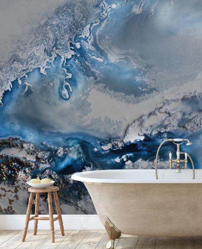 blue and white customisable abstract wallpaper mural called Arctic Waters by Petra Meikle de Vlas