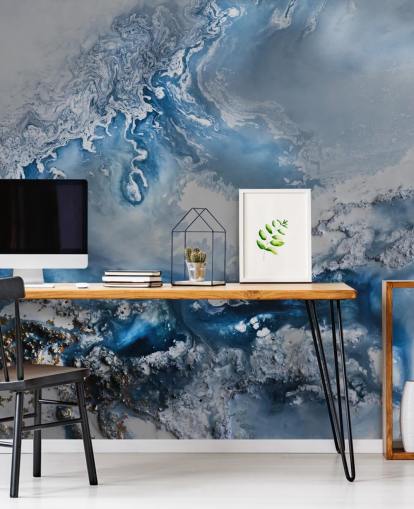 blue and white customisable abstract wallpaper mural called Arctic Waters by Petra Meikle de Vlas