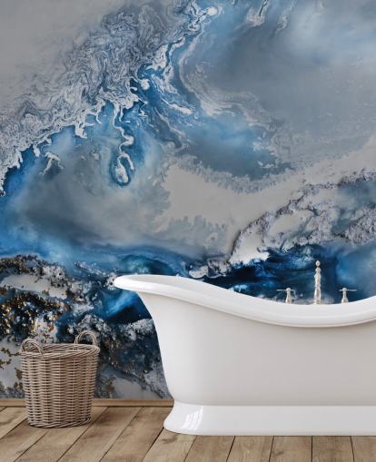 blue and white customizable abstract wallpaper mural called Arctic Waters by Petra Meikle de Vlas
