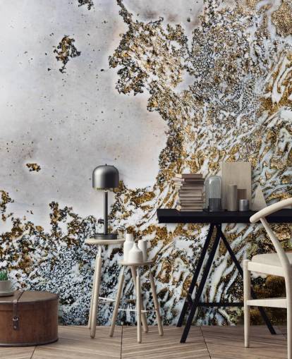 gold and white custom abstract wall mural called Aztec Whispers by Petra Meikle de Vlas