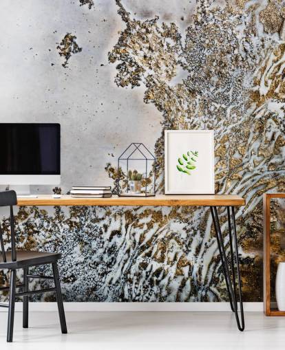 gold and white custom abstract wall mural called Aztec Whispers by Petra Meikle de Vlas