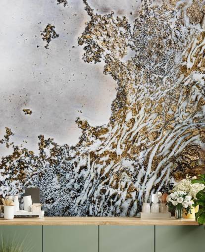 gold and white custom abstract wall mural called Aztec Whispers by Petra Meikle de Vlas