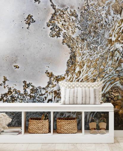 gold and white custom abstract wall mural called Aztec Whispers by Petra Meikle de Vlas