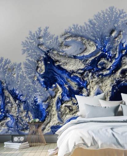 dark blue and gold custom wall mural called Azure Escape by Petra Meikle de Vlas for bedrooms and bathrooms