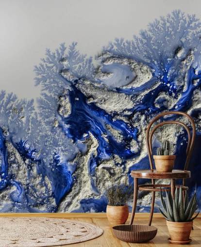 dark blue and gold custom wall mural called Azure Escape by Petra Meikle de Vlas for bedrooms and bathrooms