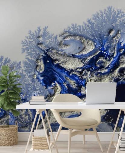 dark blue and gold custom wall mural called Azure Escape by Petra Meikle de Vlas for bedrooms and bathrooms