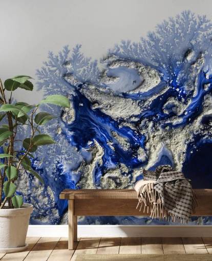 dark blue and gold custom wall mural called Azure Escape by Petra Meikle de Vlas for bedrooms and bathrooms