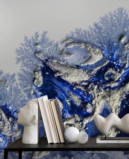 dark blue and gold custom wall mural called Azure Escape by Petra Meikle de Vlas for bedrooms and bathrooms