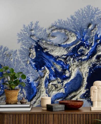 dark blue and gold custom wall mural called Azure Escape by Petra Meikle de Vlas for bedrooms and bathrooms