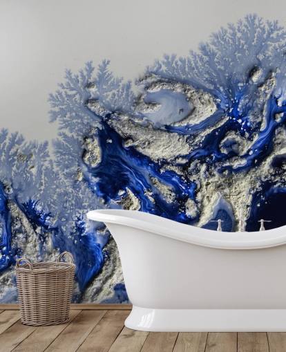 mural de pared personalizado azul oscuro y dorado llamado Azure Escape de Petra Meikle de Vlas para dormitorios y baños mural de pared personalizado azul oscuro y dorado llamado Azure Escape de Petra Meikle de Vlas para dormitorios y baños